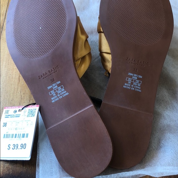 NEW Zara gold satin knot sandals - size 38 - Picture 2 of 3